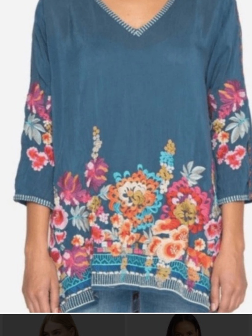 Johnny Was Araxi blue floral embroidered tunic blouse large
